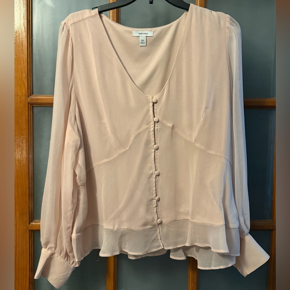 Nine West Cream Asymmetrical Buttoned Blouse